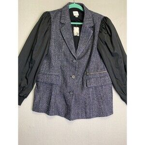 Anthropologie Maeve Jacket Womans Size 10 Black Mixed Media Relaxed Minimalist